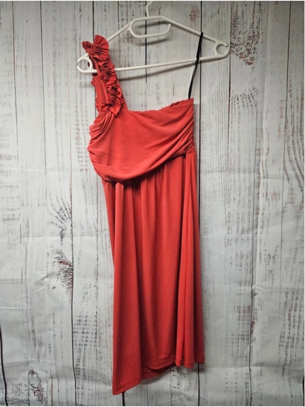 Enfocus Studio Coral One-Shoulder Ruffle Dress